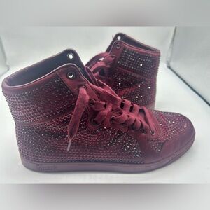 Crystal Burgundy Studded High-Top Sneakers Men’s Size 8
